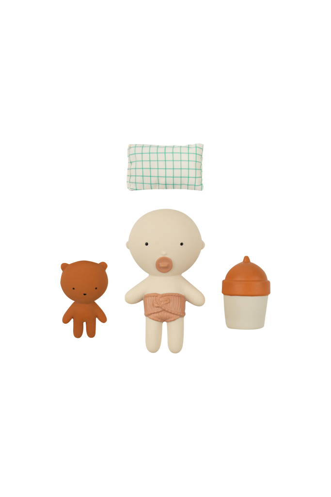 Gommu Pocket, couleur blanche, Mini poupon 10 cm avec ourson et accessoires