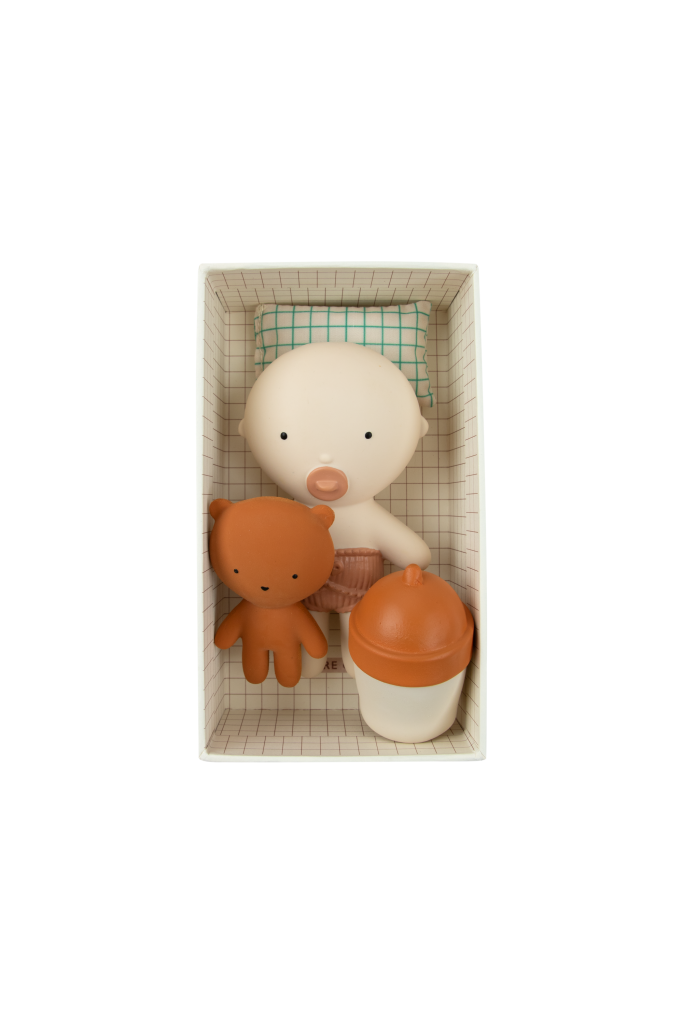 Gommu Pocket, couleur blanche, Mini poupon 10 cm avec ourson et accessoires