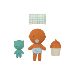 Gommu Pocket, couleur Amande, Mini poupon 10 cm avec ourson et accessoires – Image 3
