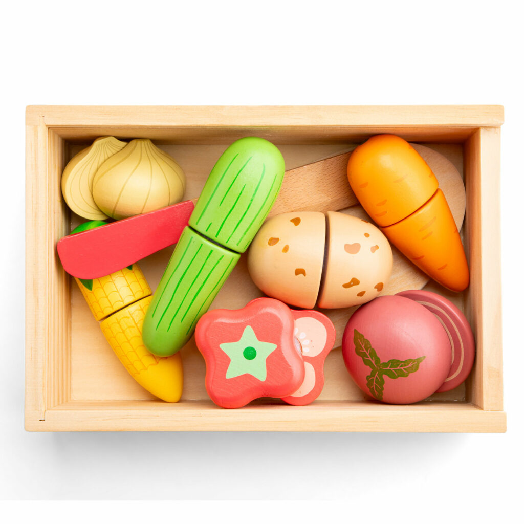 Box de légumes à découper en bois