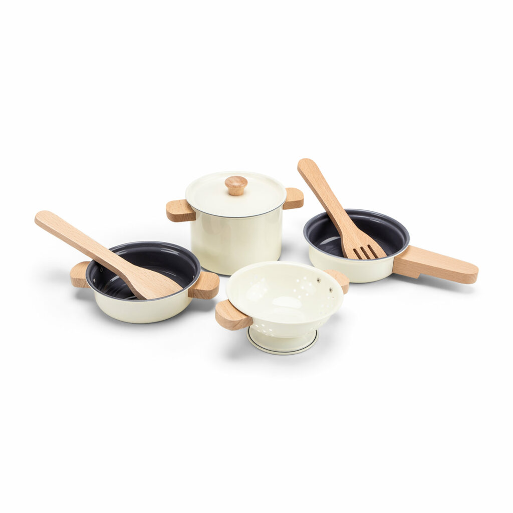 Batterie de cuisine en métal – 7 pièces blanc cassé dès 2 ans