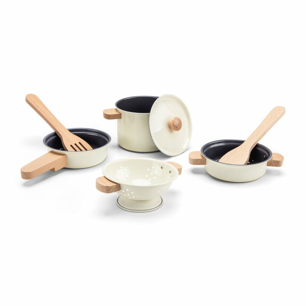 Batterie de cuisine en métal – 7 pièces blanc cassé dès 2 ans