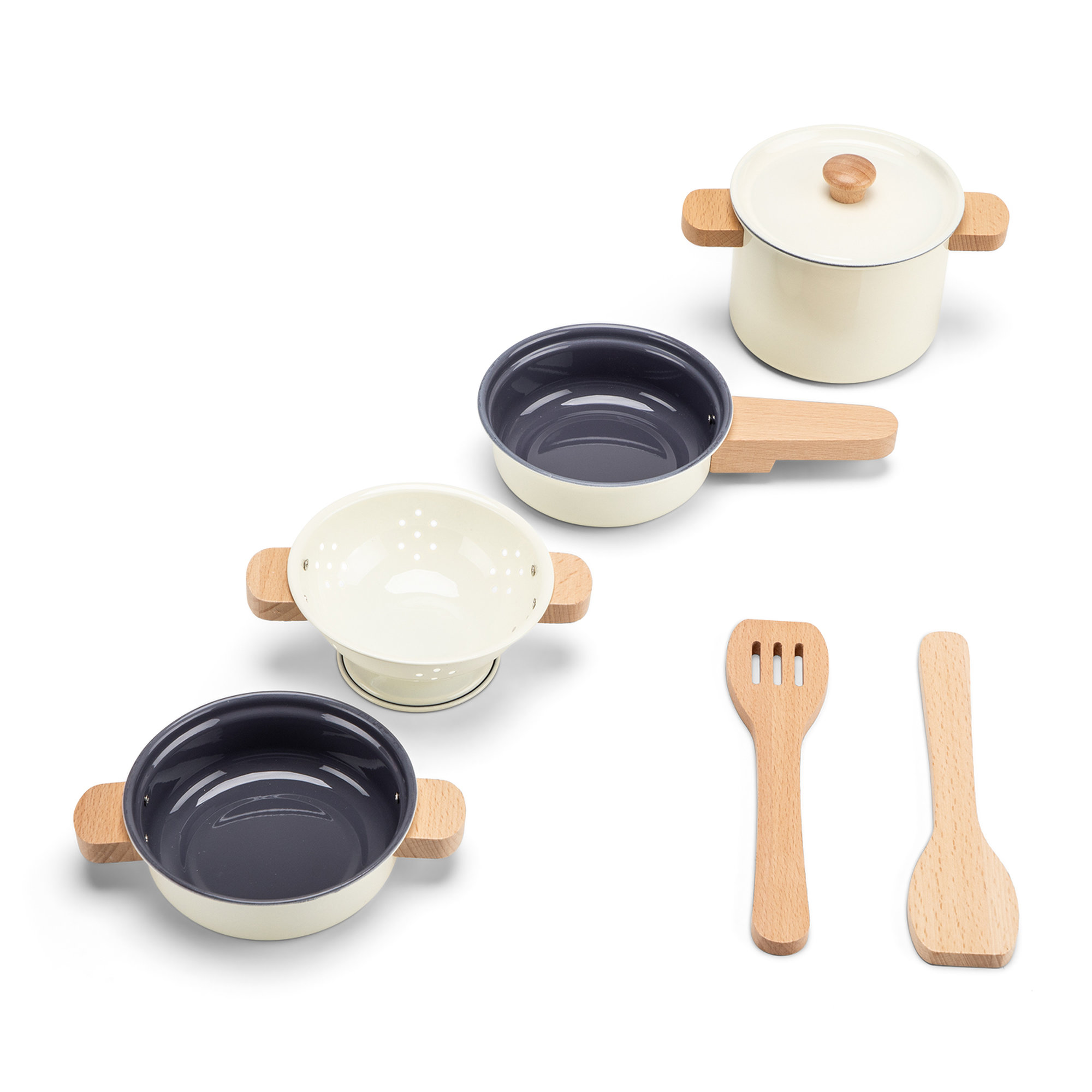 Batterie de cuisine en métal – 7 pièces blanc cassé dès 2 ans – Image 5
