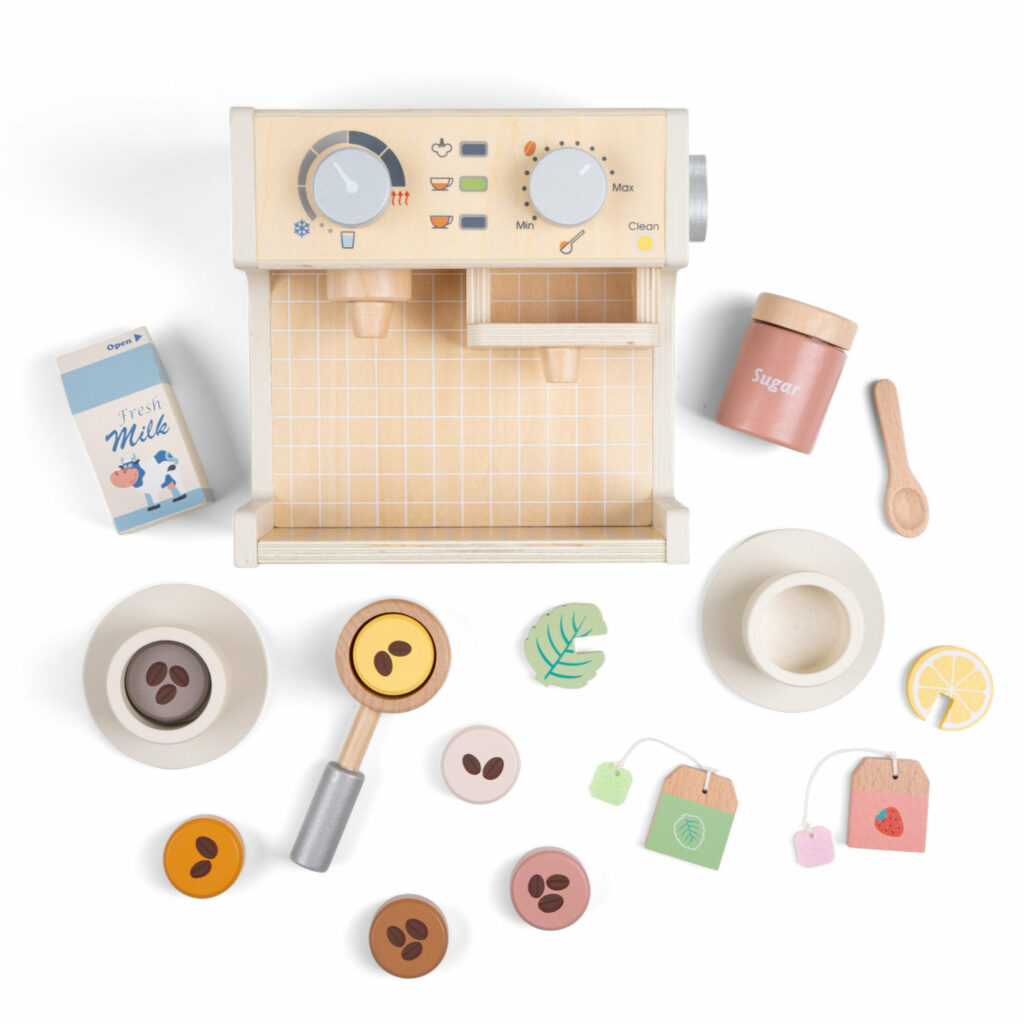 Machine à café expresso en bois – Set de 20 pièces dès 3 ans
