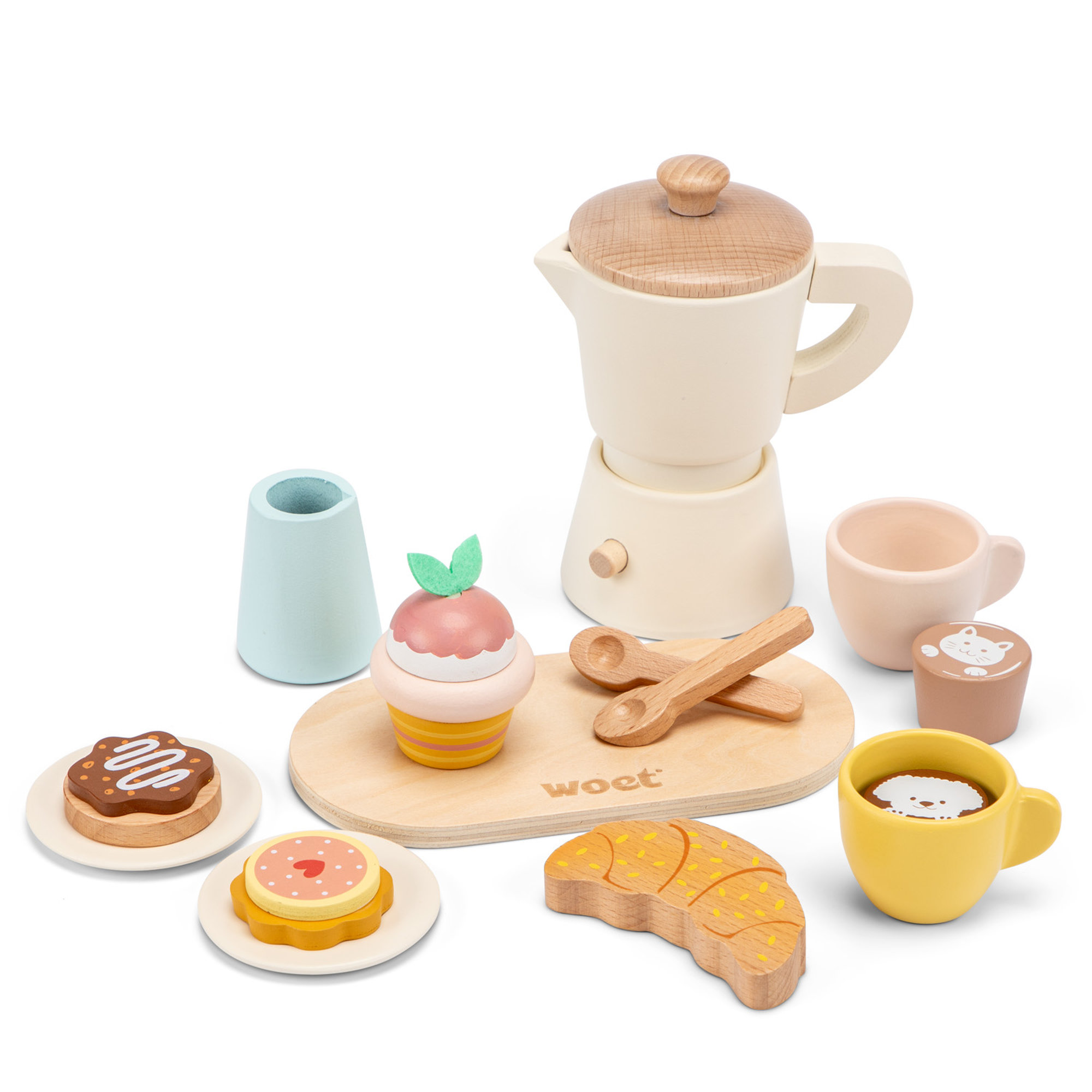 Percolateur à café en bois – Set de dinette avec pâtisseries dès 3 ans – Image 1