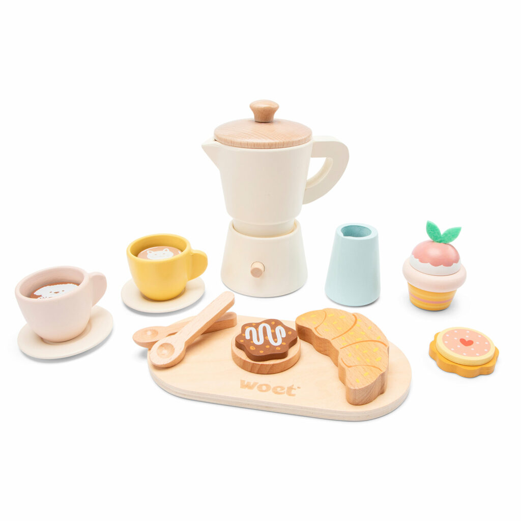 Percolateur à café en bois – Set de dinette avec pâtisseries dès 3 ans