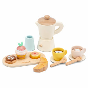 Percolateur à café en bois – Set de dinette avec pâtisseries dès 3 ans – Image 4