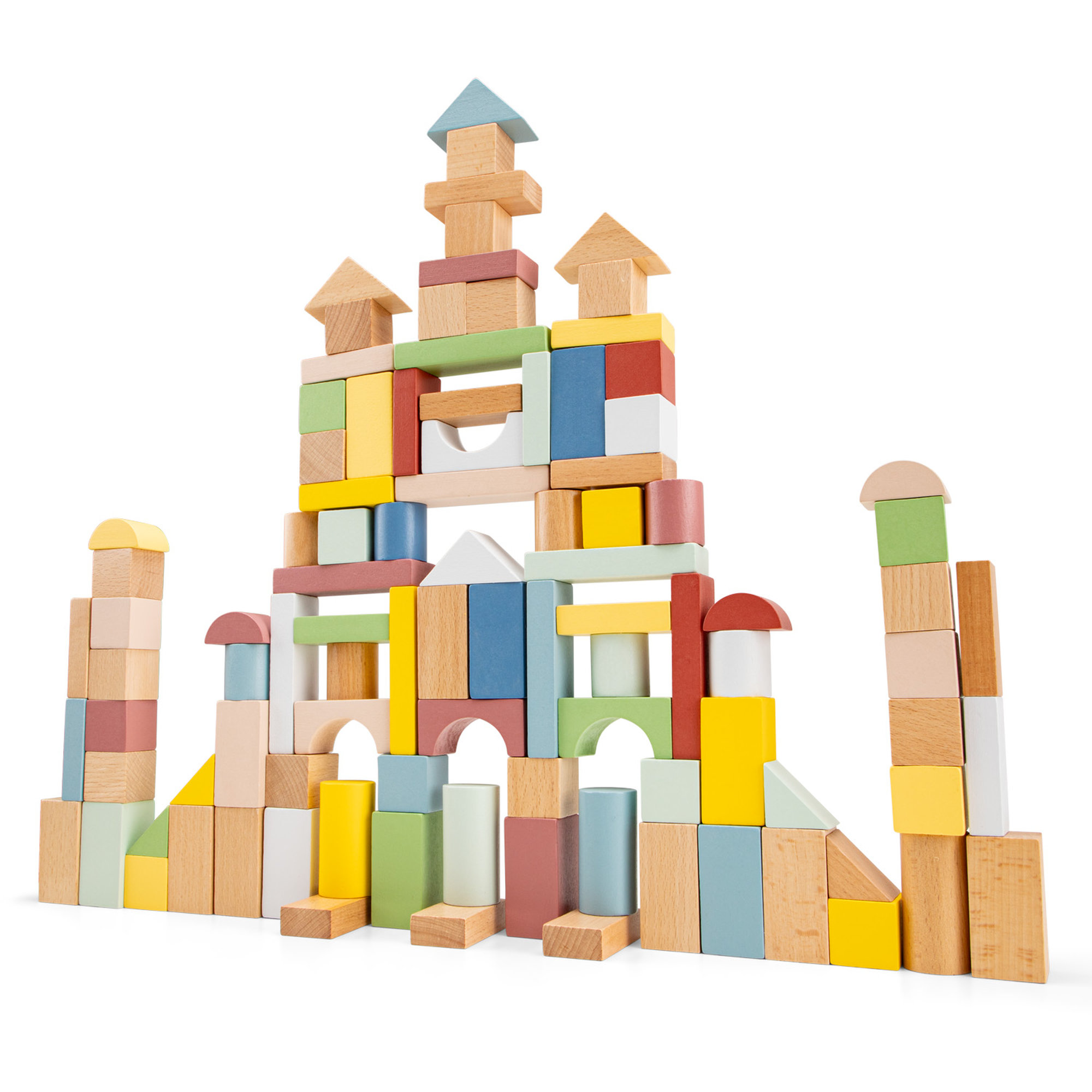 Blocs de construction en bois – 100 pièces aux couleurs pastel – Image 1