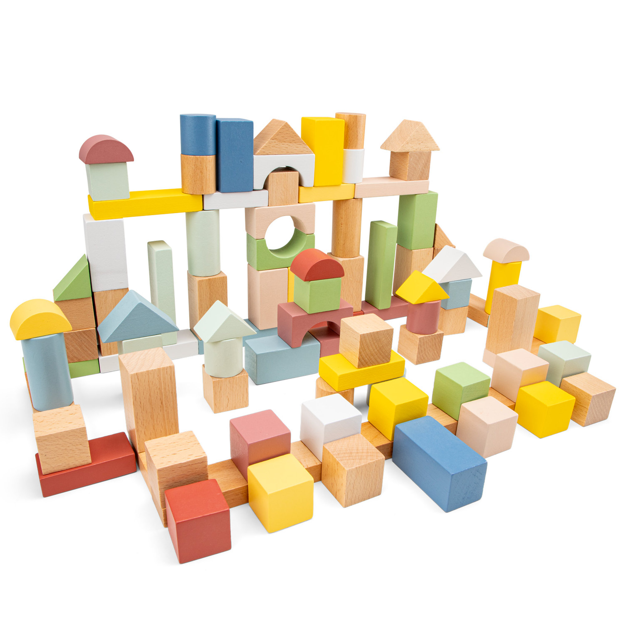 Blocs de construction en bois – 100 pièces aux couleurs pastel – Image 4