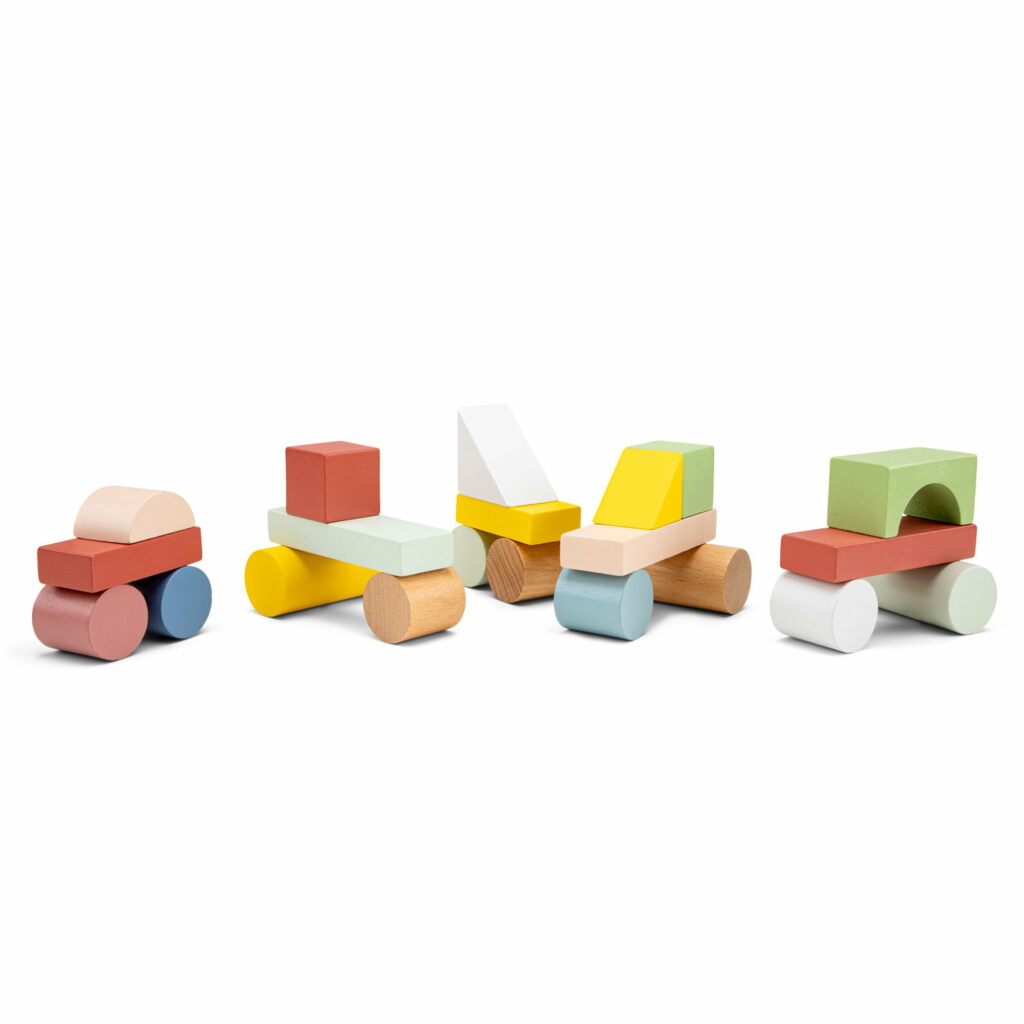 Blocs de construction en bois – 100 pièces aux couleurs pastel