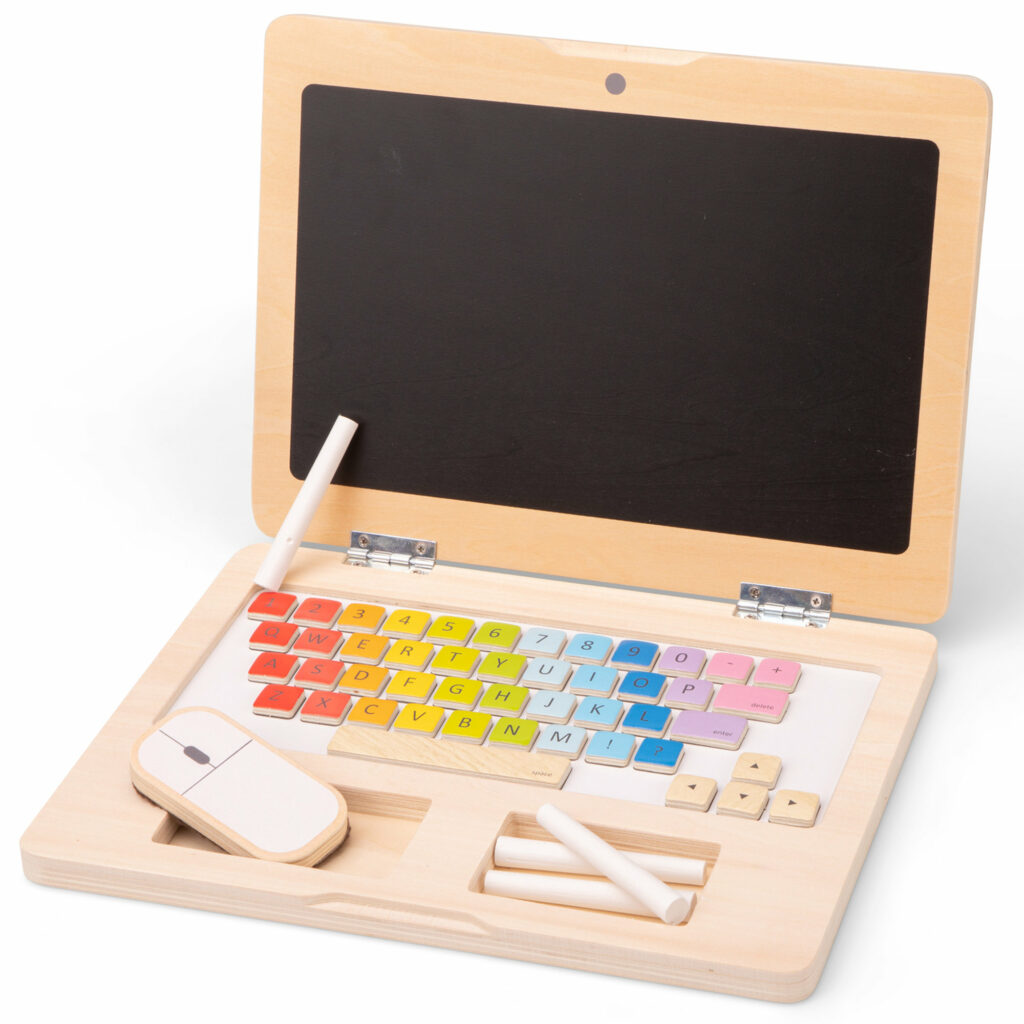 Ordinateur portable en bois – Tableau à craie magnétique dès 3 ans