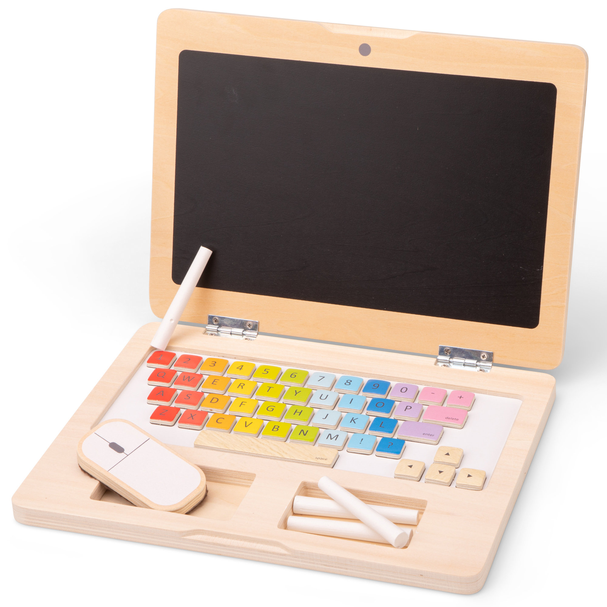 Ordinateur portable en bois – Tableau à craie magnétique dès 3 ans – Image 2