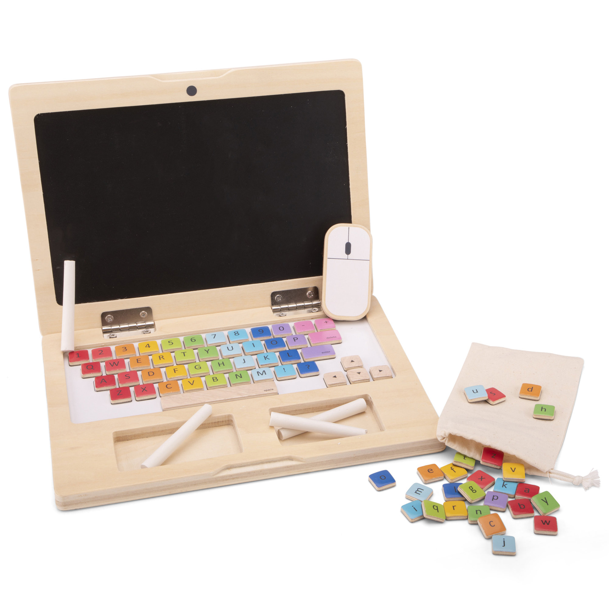 Ordinateur portable en bois – Tableau à craie magnétique dès 3 ans – Image 5
