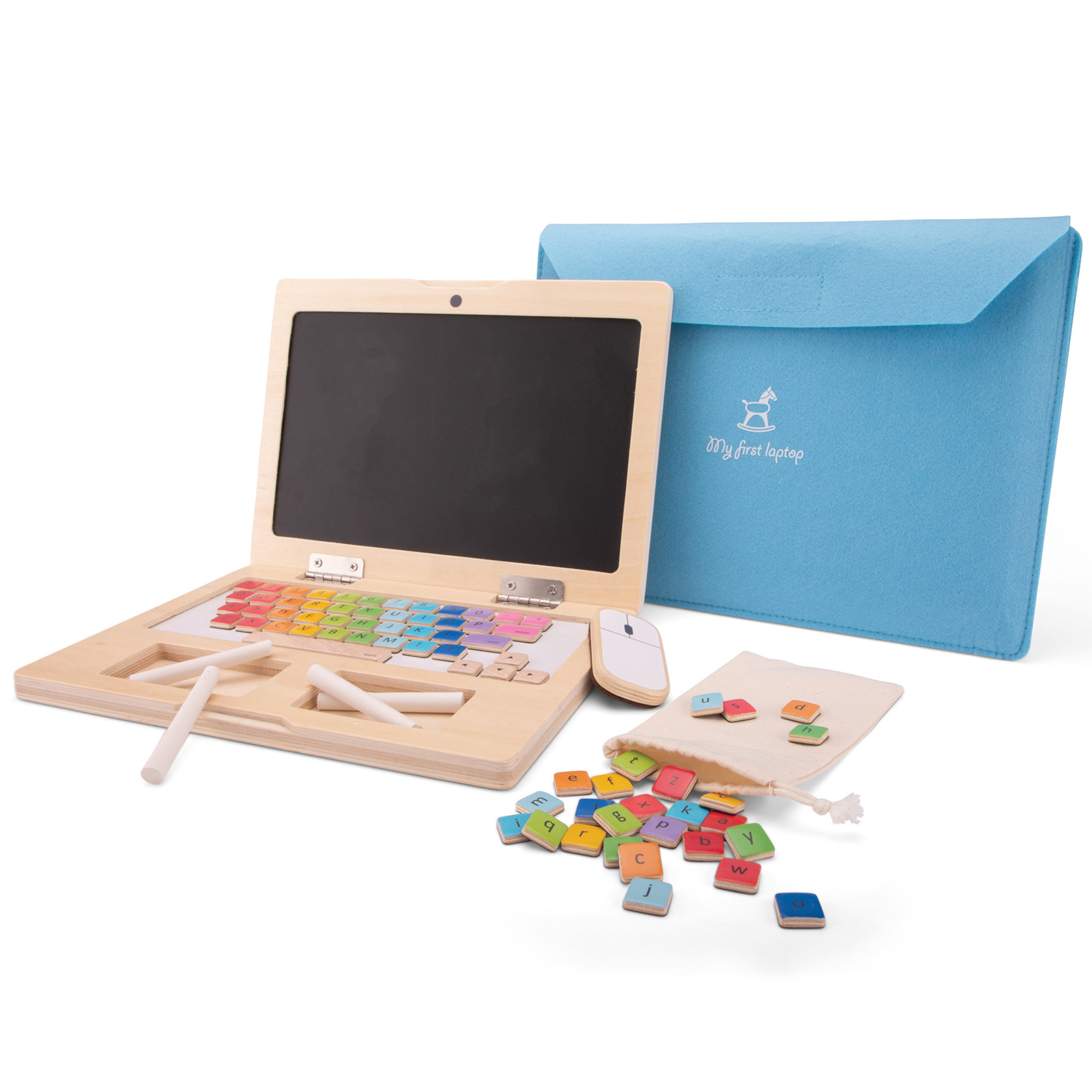 Ordinateur portable en bois – Tableau à craie magnétique dès 3 ans – Image 3