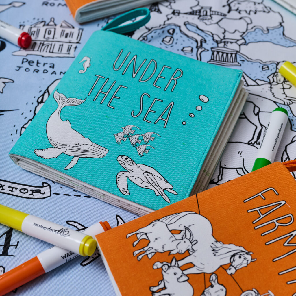 Livre de coloriage en tissu Sous l'océan – Lavable et réutilisable dès 1 an