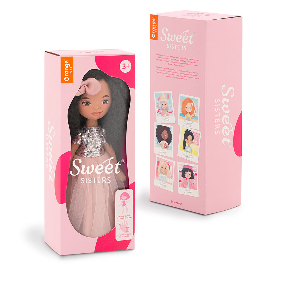 Poupon, Tina en robe rose à paillettes, fait main